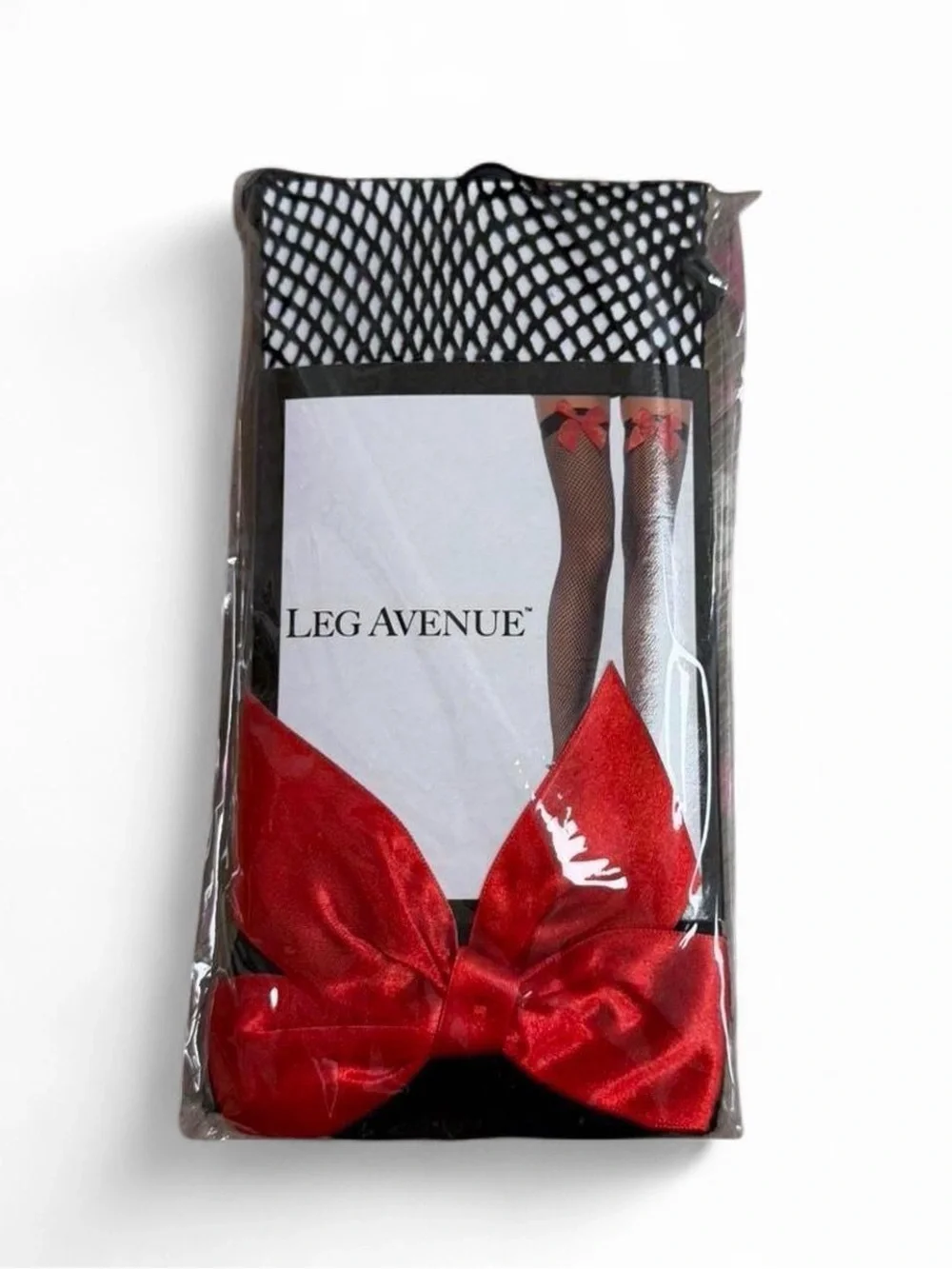 Y2k deadstock 2000s Leg Avenue fishnet thigh highs with satin red bow tights🎀